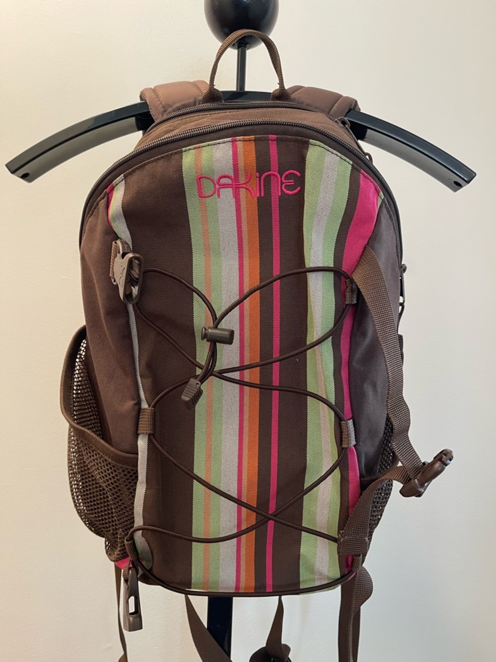 Dakine Brown Backpack with Pink & Green Stripe Accents